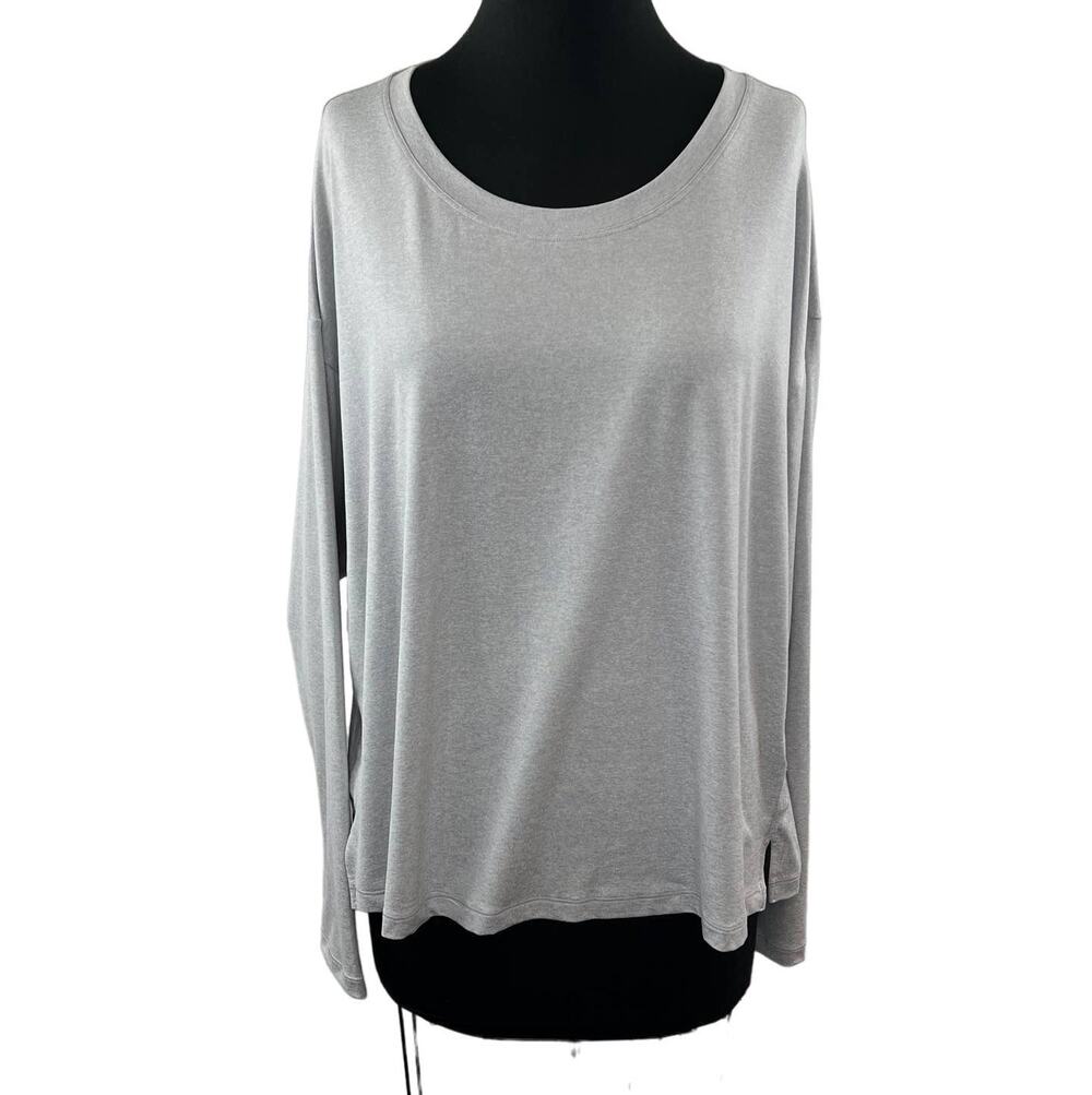 ATHLETA Uptempo Gray Womens Long Sleeve Scoop Neck Thumbhole Pullover Top Sz 1X